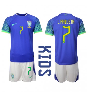 Brazylia Lucas Paqueta #7 Koszulka Wyjazdowych Dziecięca MŚ 2022 Krótki Rękaw (+ Krótkie spodenki)